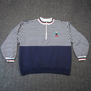 Vtg American Sportif 1/4 Zip Shirt‎ Navy White Stripe Nautical Retro 90s Coastal
